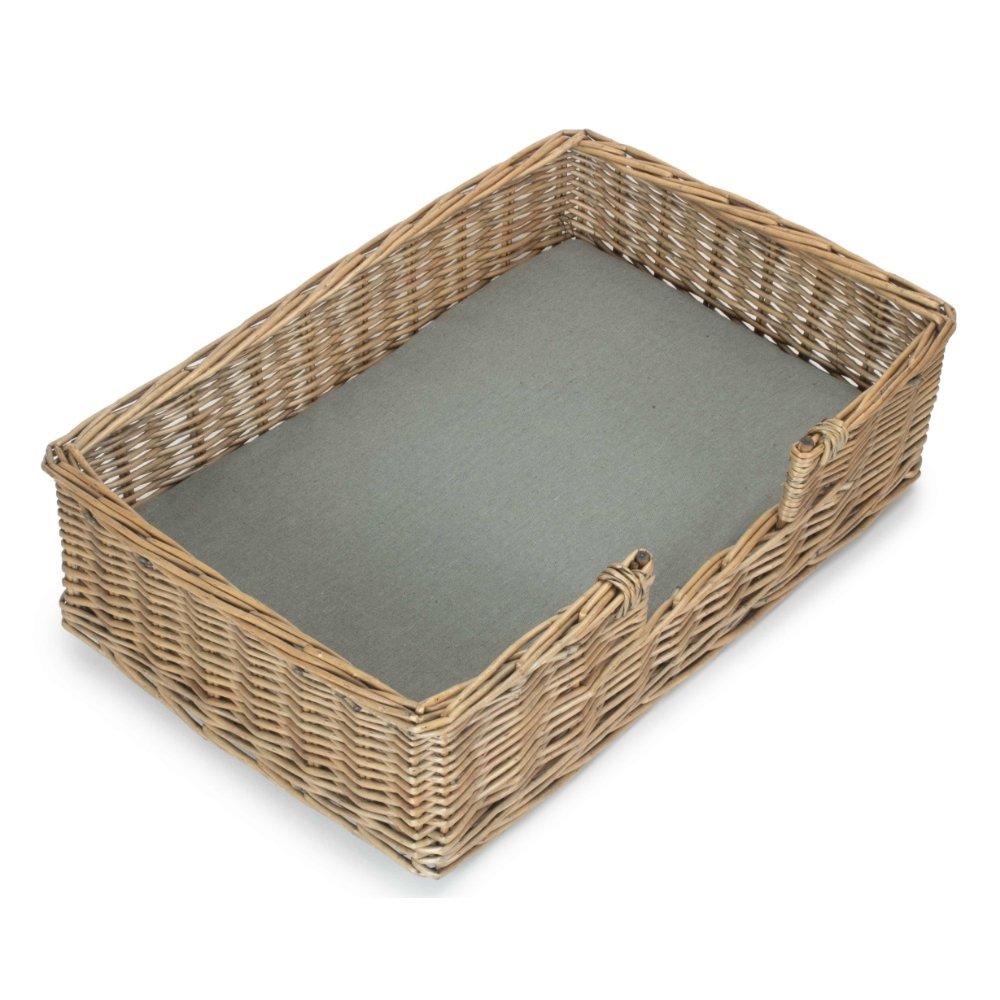 Small Wicker Rectangular Dog Bed with Cushion